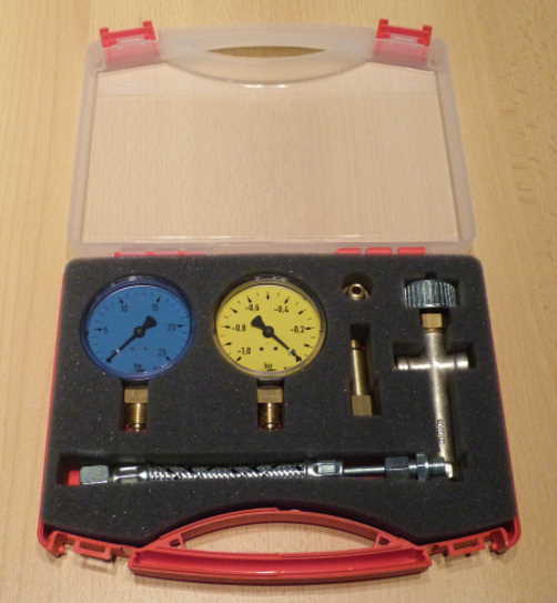 Pumpenprüfkoffer rot mit Manometer Vakuumeter Edelstahlgehäuse Glyzerin 10765# 
