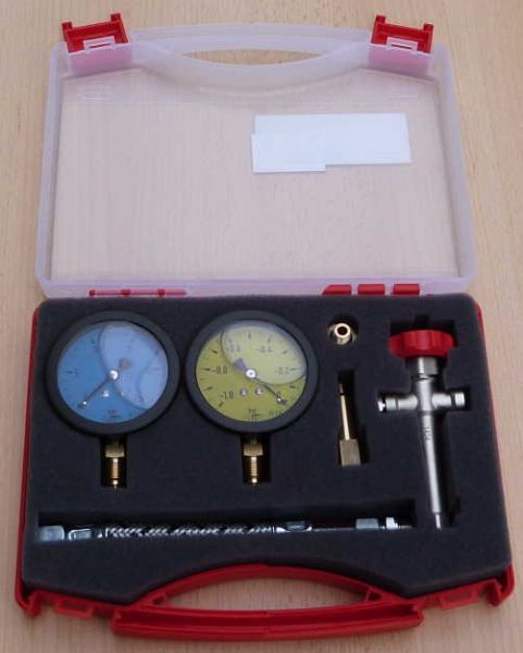 Pumpenprüfkoffer rot komplett Manometer Vakuumeter mit Glyzerin (2033#