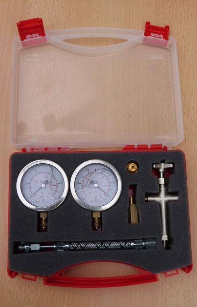 Pumpenprüfkoffer rot mit Manometer Vakuumeter Edelstahlgehäuse Glyzerin (10765#