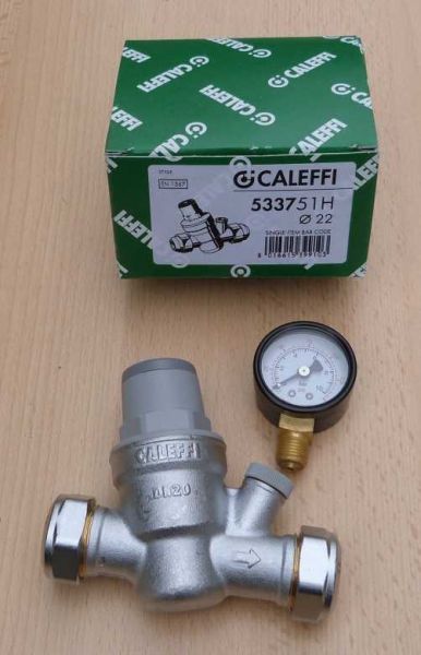 Caleffi HT Druckminderer 22mm + Manometer (533751H) radial 0-10bar (8946#